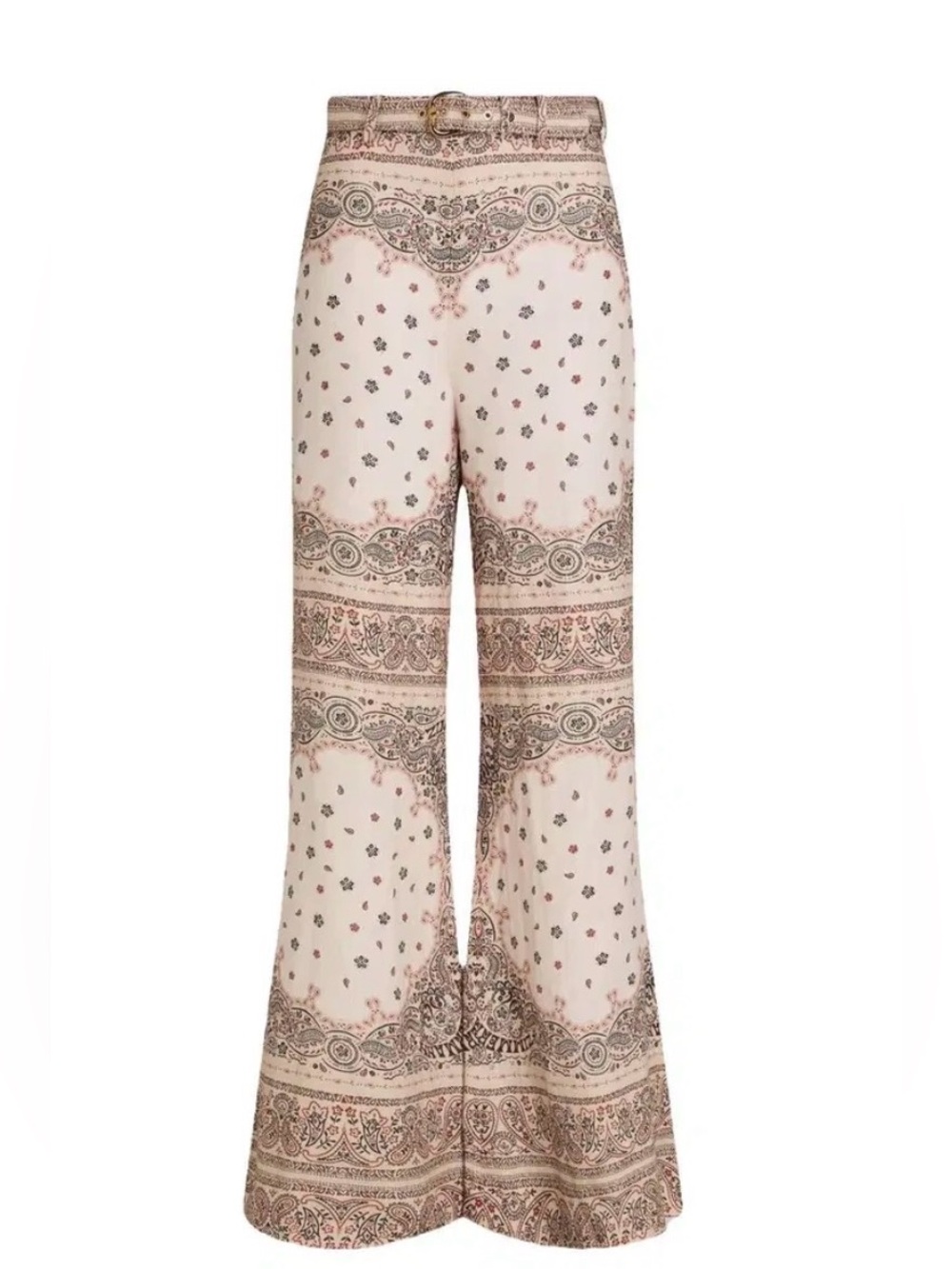Zimmermann Cream Bandana Wide Leg Pants Size 0 Linen Paisley